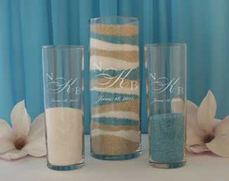 Vases gravés pour rituel du sable cérémonie laïque